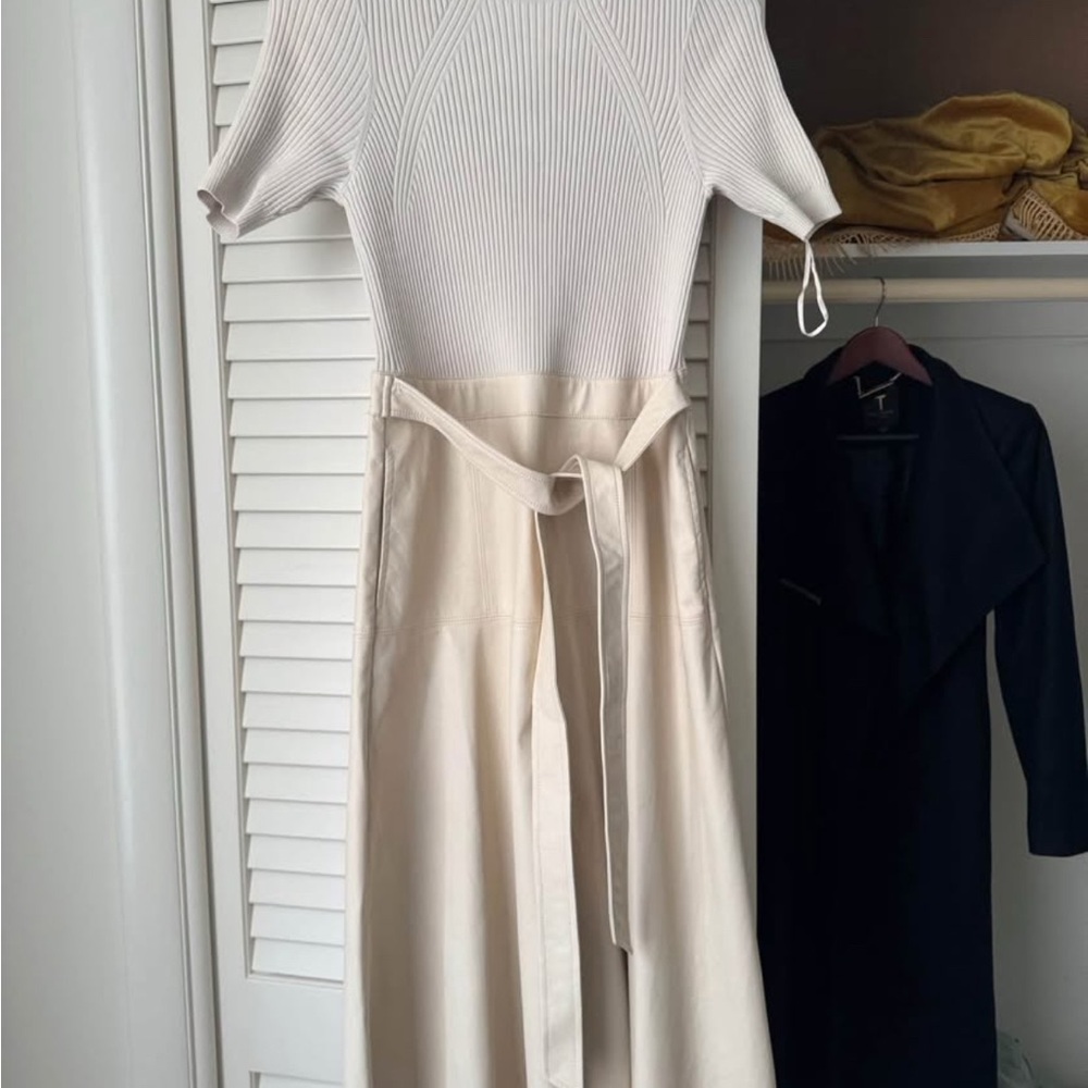 Ted Baker London Matiar Knit & Faux Leather short sleeve midi